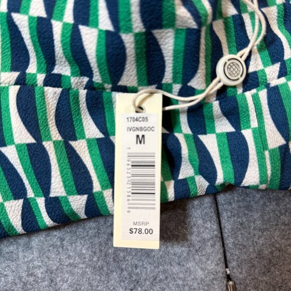 Max Studio Pants Womens Medium Green Geometric Bubble Crepe Side Border Mid Rise - Picture 5 of 9